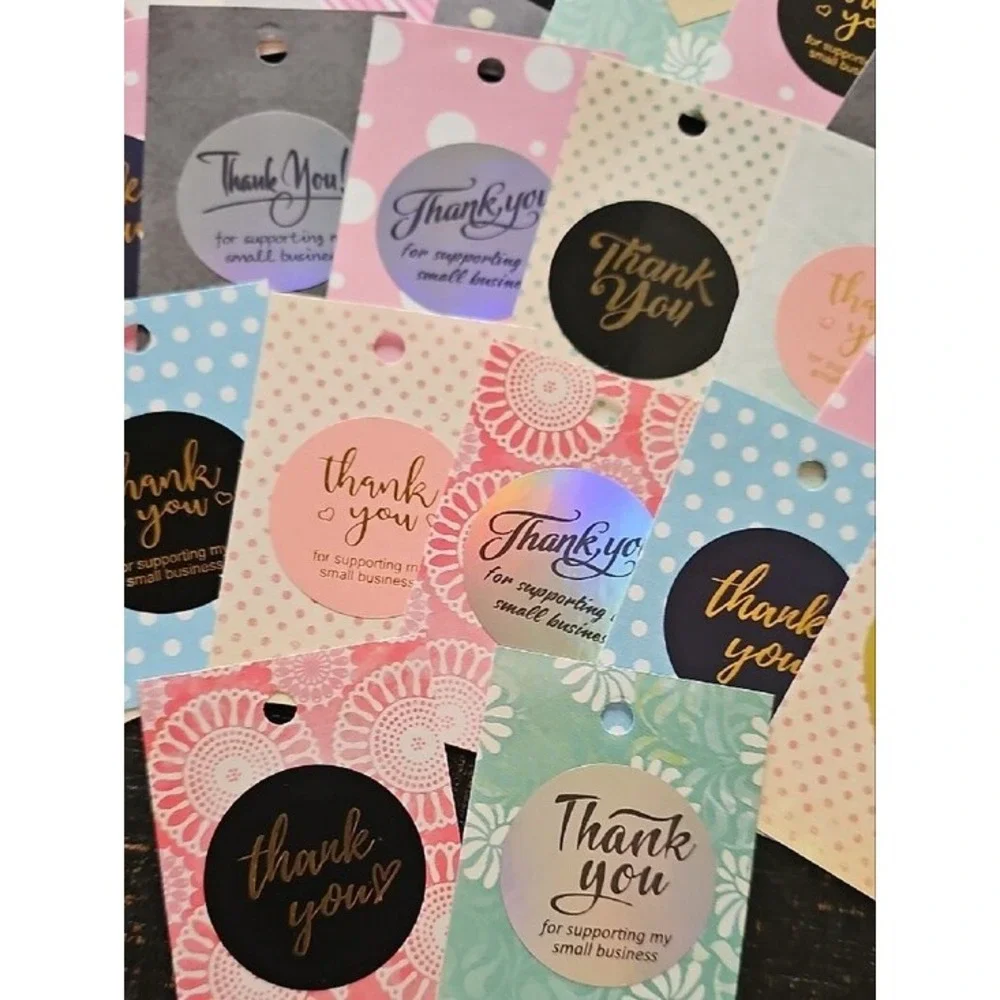 Assorted Small Business Thank You Tags 2x3 Patterned Paper Cardstock Mix 40pc